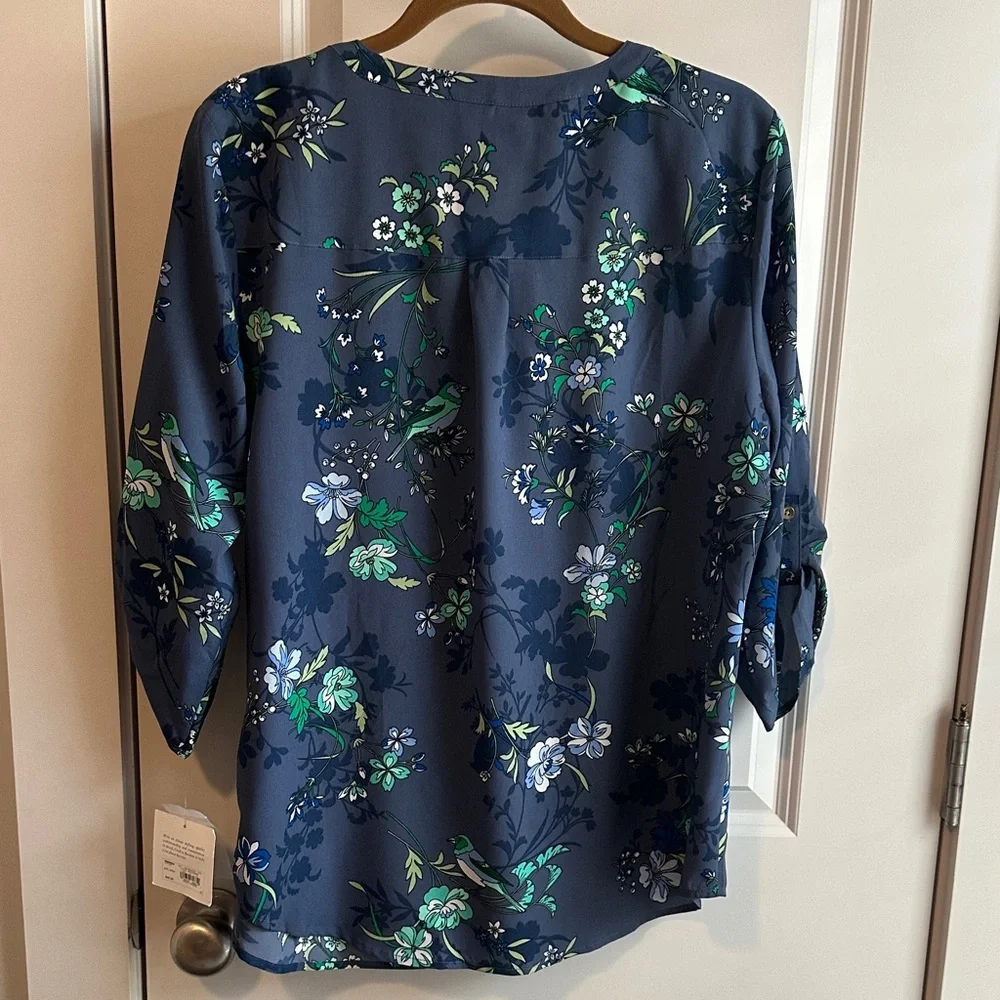 Croft & Barrow Brand Navy Floral Blouse - Picture 4 of 5